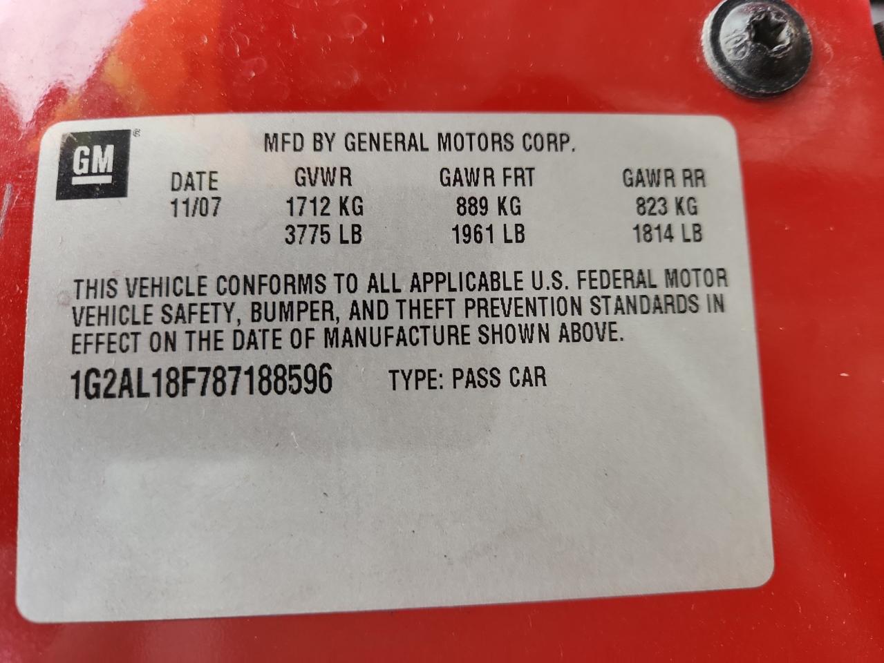 2008 Pontiac G5 VIN: 1G2AL18F787188596 Lot: 86521825