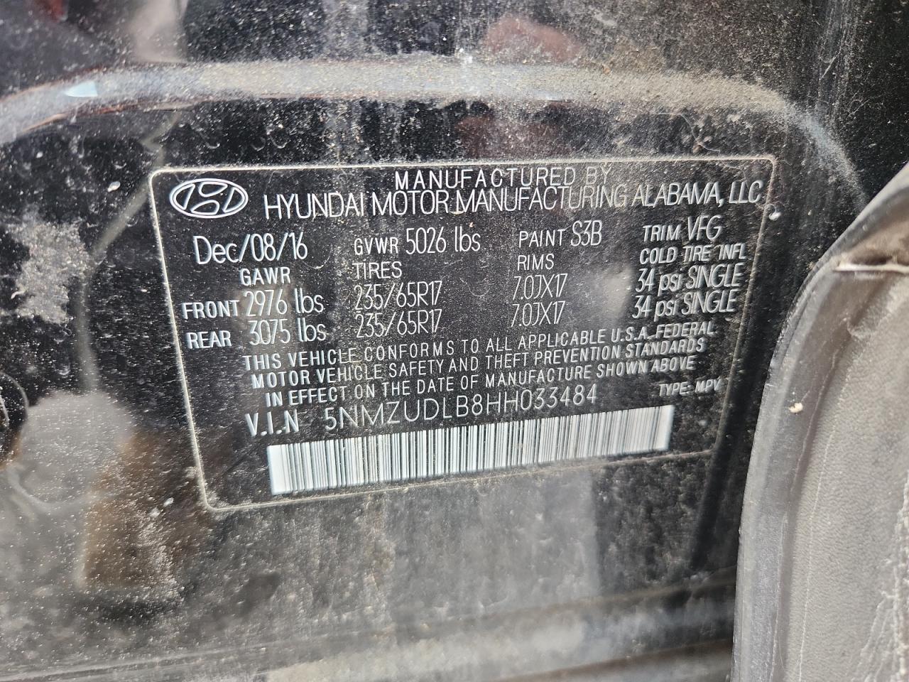 2017 Hyundai Santa Fe Sport VIN: 5NMZUDLB8HH033484 Lot: 84782035