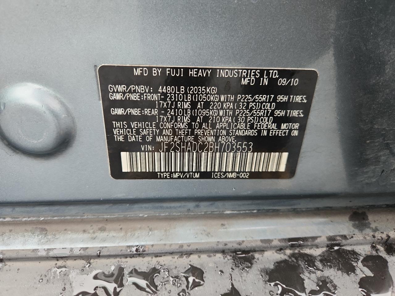 2011 Subaru Forester 2.5X Premium VIN: JF2SHADC2BH703553 Lot: 85302325