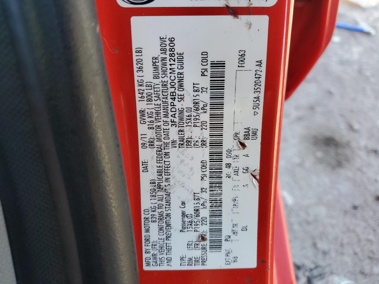 2012 Ford Fiesta Se VIN: 3FADP4BJ0CM128806 Lot: 84610085