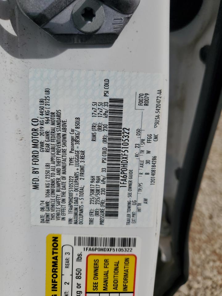 2015 Ford Fusion Se VIN: 1FA6P0HDXF5105322 Lot: 85525965