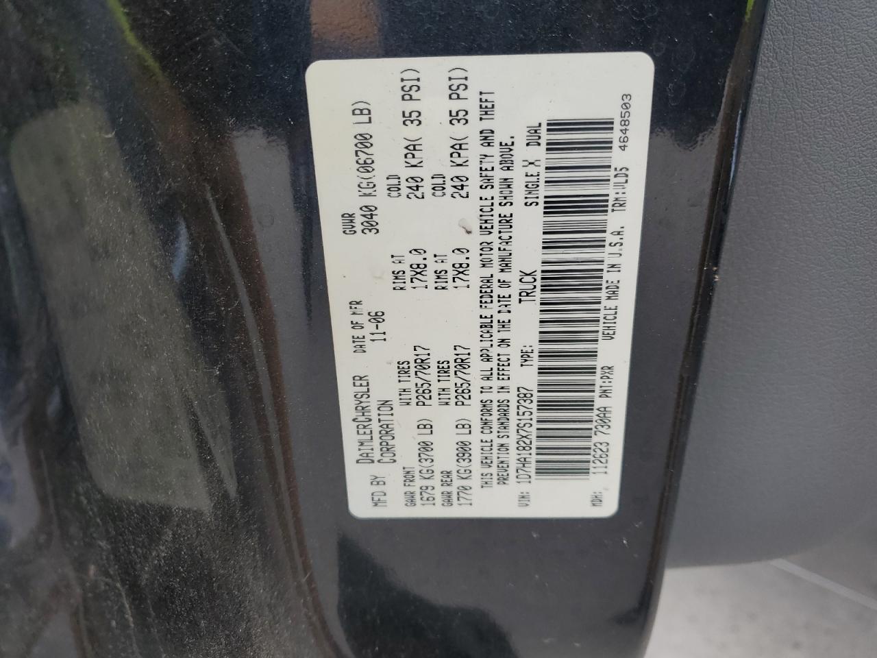 2007 Dodge Ram 1500 St VIN: 1D7HA182X7S157387 Lot: 84908215