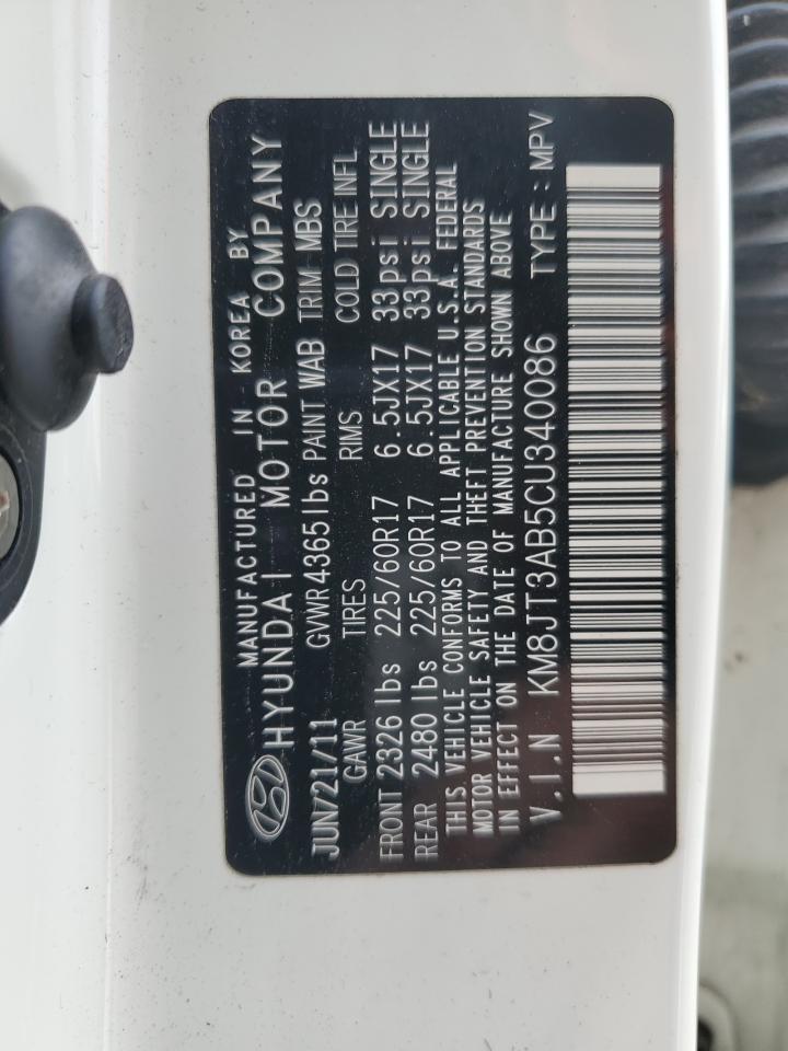 2012 Hyundai Tucson Gl VIN: KM8JT3AB5CU340086 Lot: 86627735