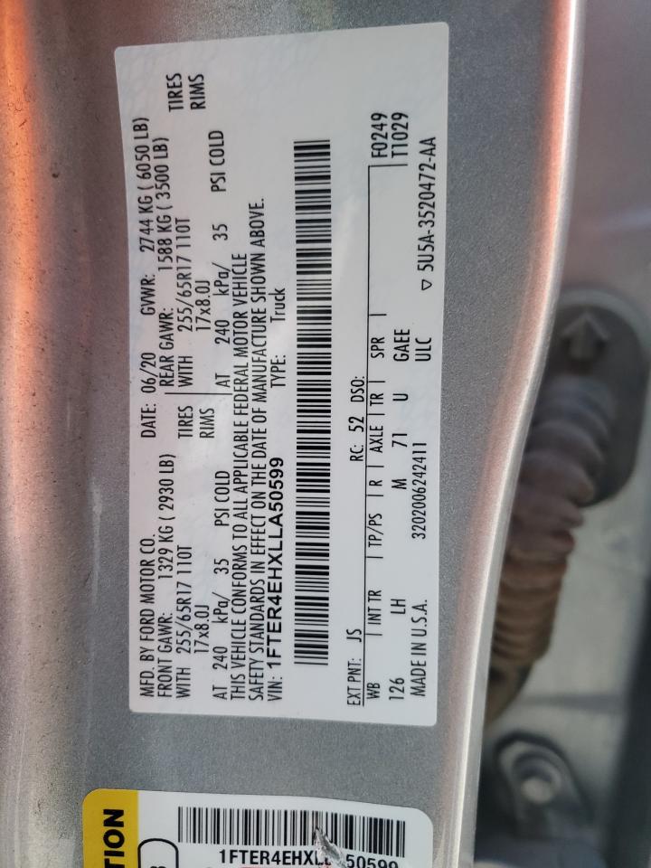 2020 Ford Ranger Xl VIN: 1FTER4EHXLLA50599 Lot: 86785295