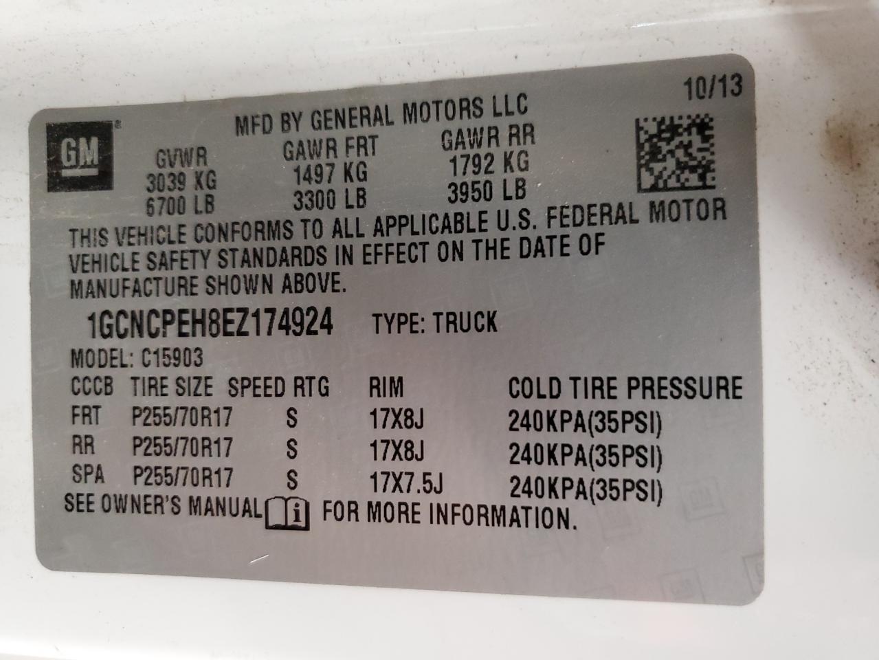 2014 Chevrolet Silverado C1500 VIN: 1GCNCPEH8EZ174924 Lot: 84998395