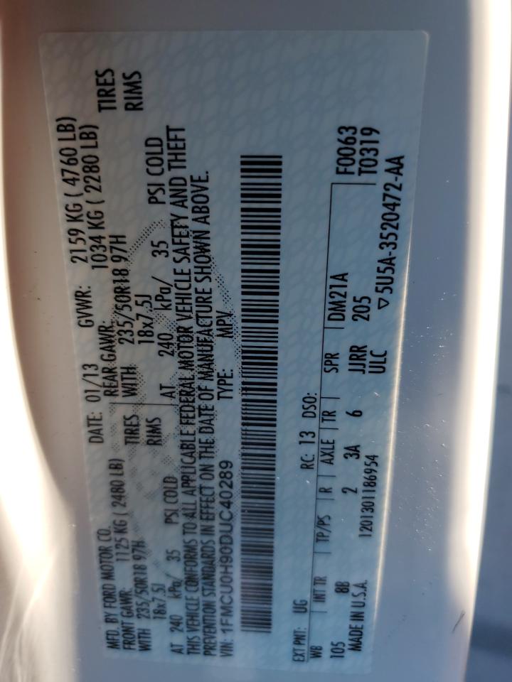 2013 Ford Escape Sel VIN: 1FMCU0H90DUC40289 Lot: 85152875