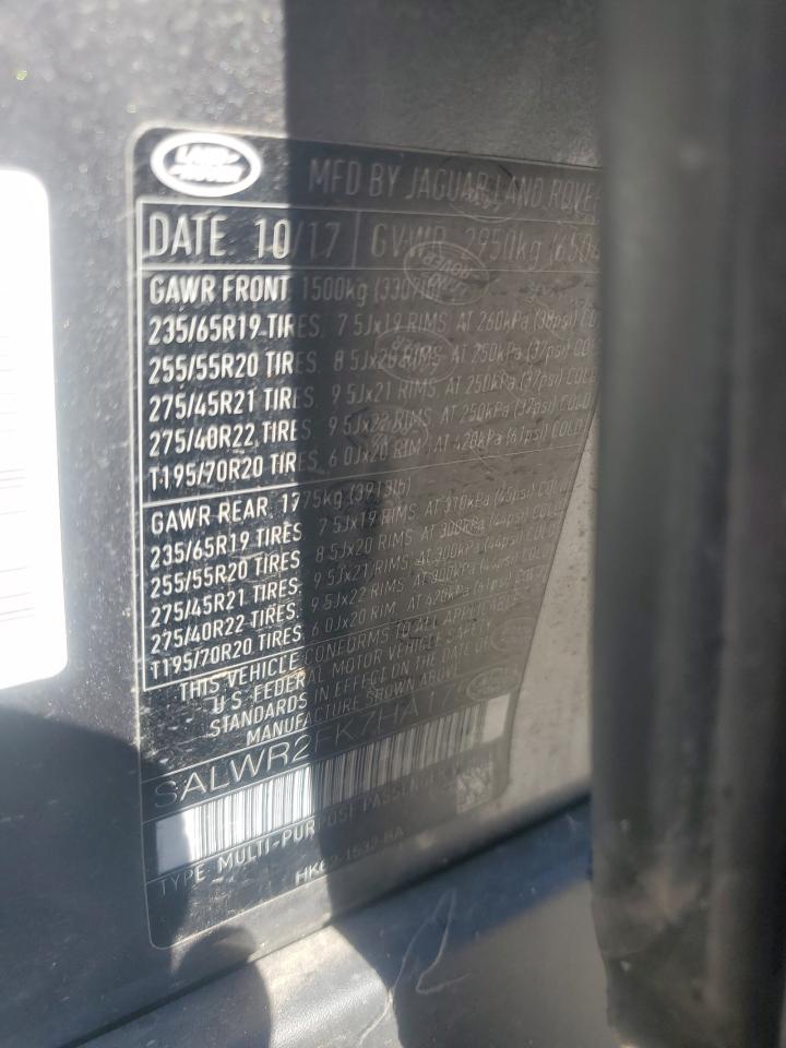 2017 Land Rover Range Rover Sport Hse VIN: SALWR2FK7HA175929 Lot: 89908045