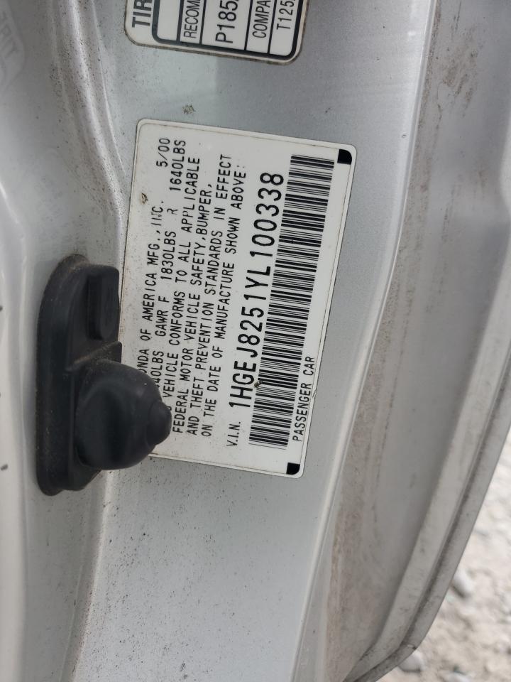 2000 Honda Civic Ex VIN: 1HGEJ8251YL100338 Lot: 85666415