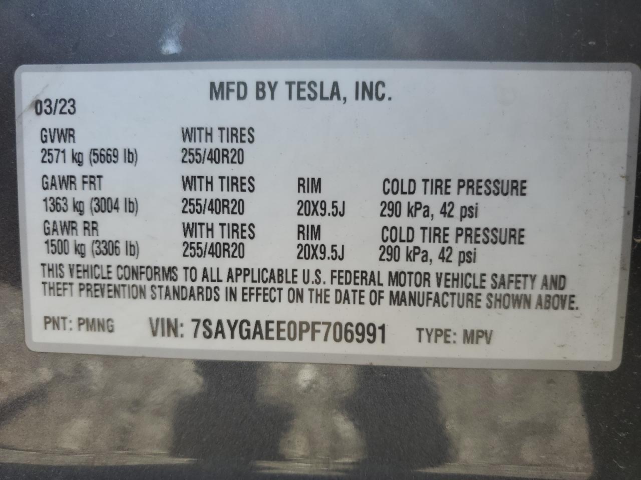 2023 Tesla Model Y VIN: 7SAYGAEE0PF706991 Lot: 85282995