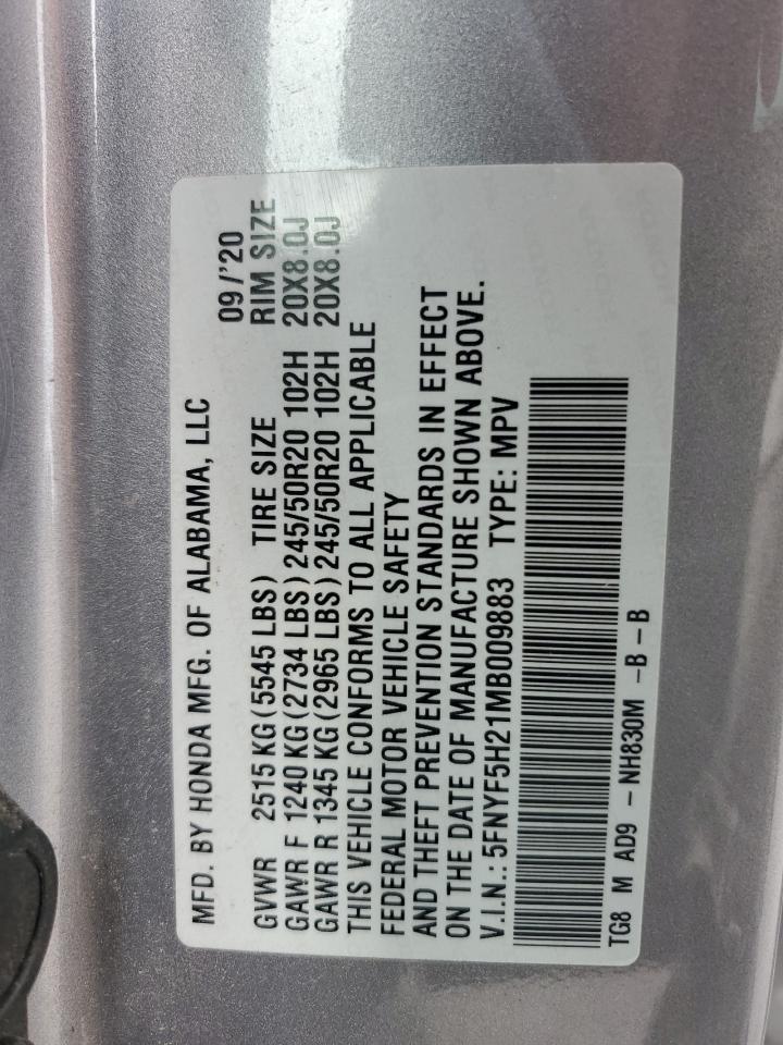 2021 Honda Pilot Se VIN: 5FNYF5H21MB009883 Lot: 82396495