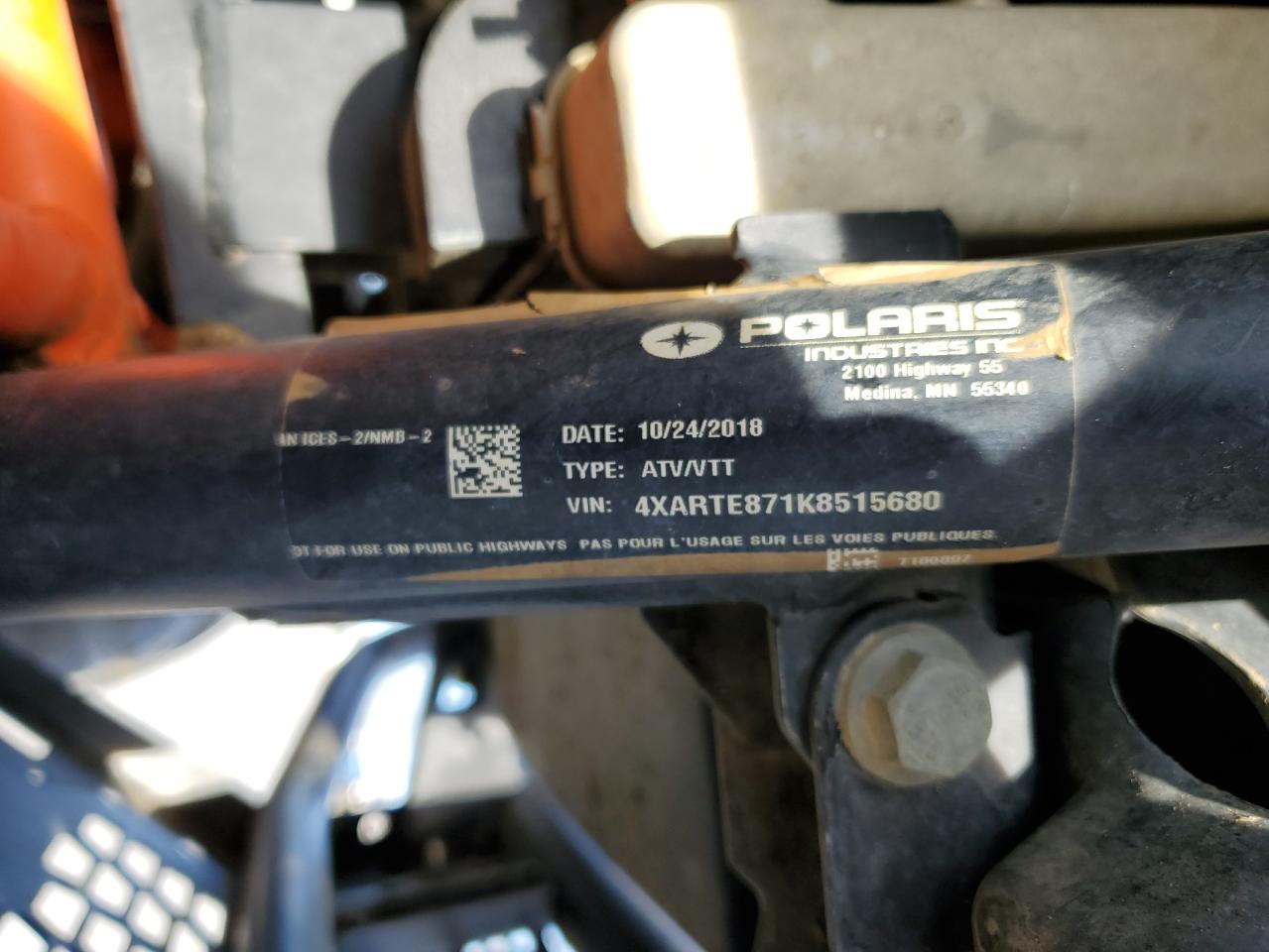2019 Polaris Ranger Xp 900 Eps VIN: 4XARTE871K8515680 Lot: 82708055