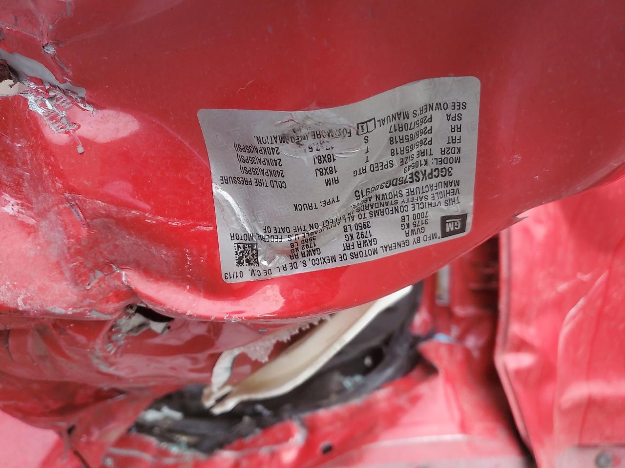 2013 Chevrolet Silverado K1500 Lt VIN: 3GCPKSE75DG306915 Lot: 85410175