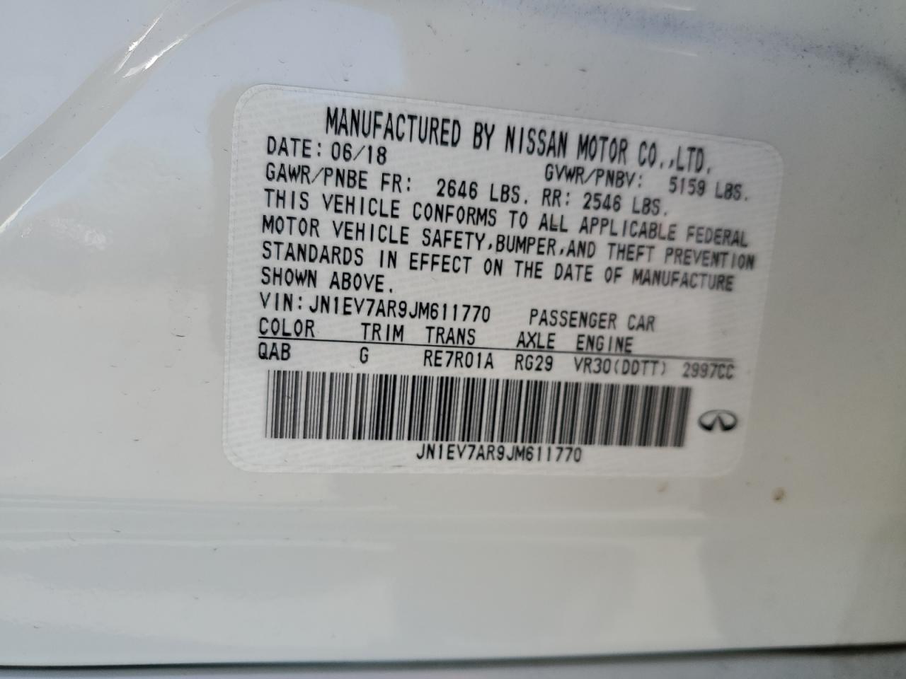 2018 Infiniti Q50 Luxe VIN: JN1EV7AR9JM611770 Lot: 87307225