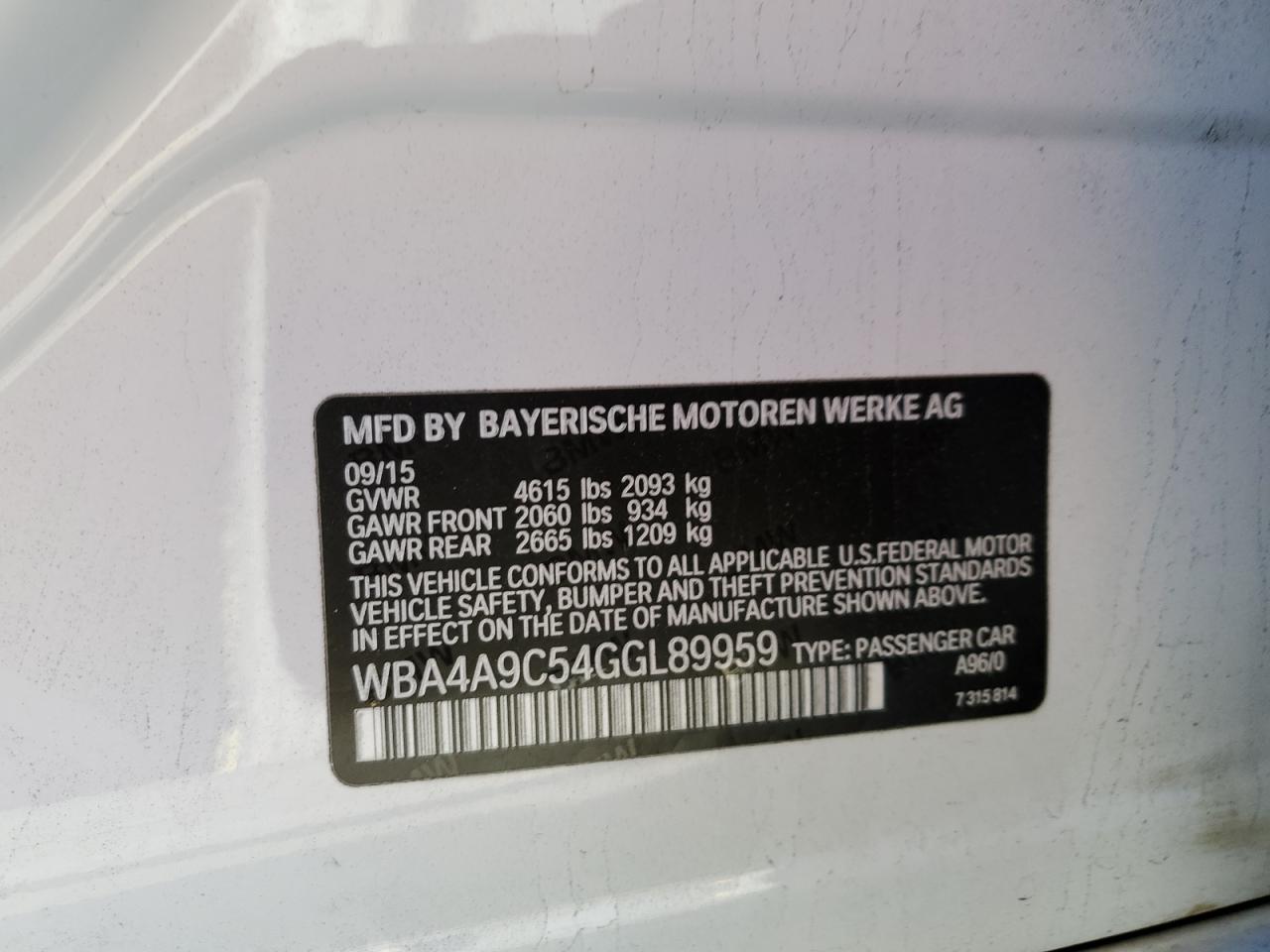 2016 BMW 428 I Gran Coupe Sulev VIN: WBA4A9C54GGL89959 Lot: 85889595