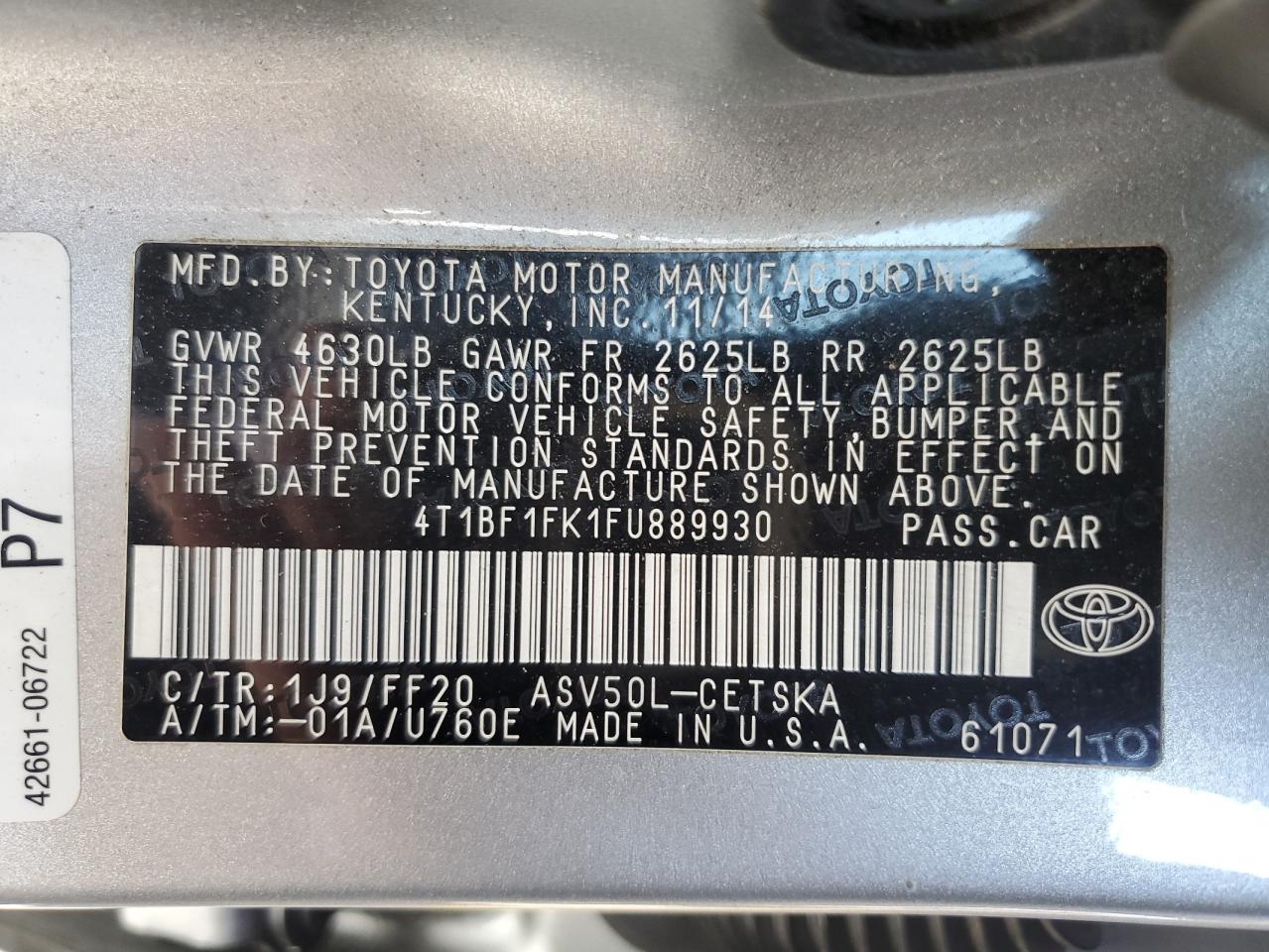 2015 Toyota Camry Le VIN: 4T1BF1FK1FU889930 Lot: 82332905