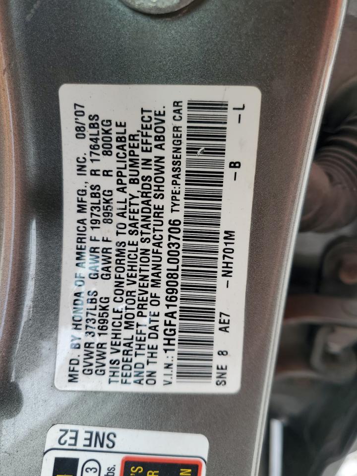 2008 Honda Civic Exl VIN: 1HGFA16908L003706 Lot: 82270185