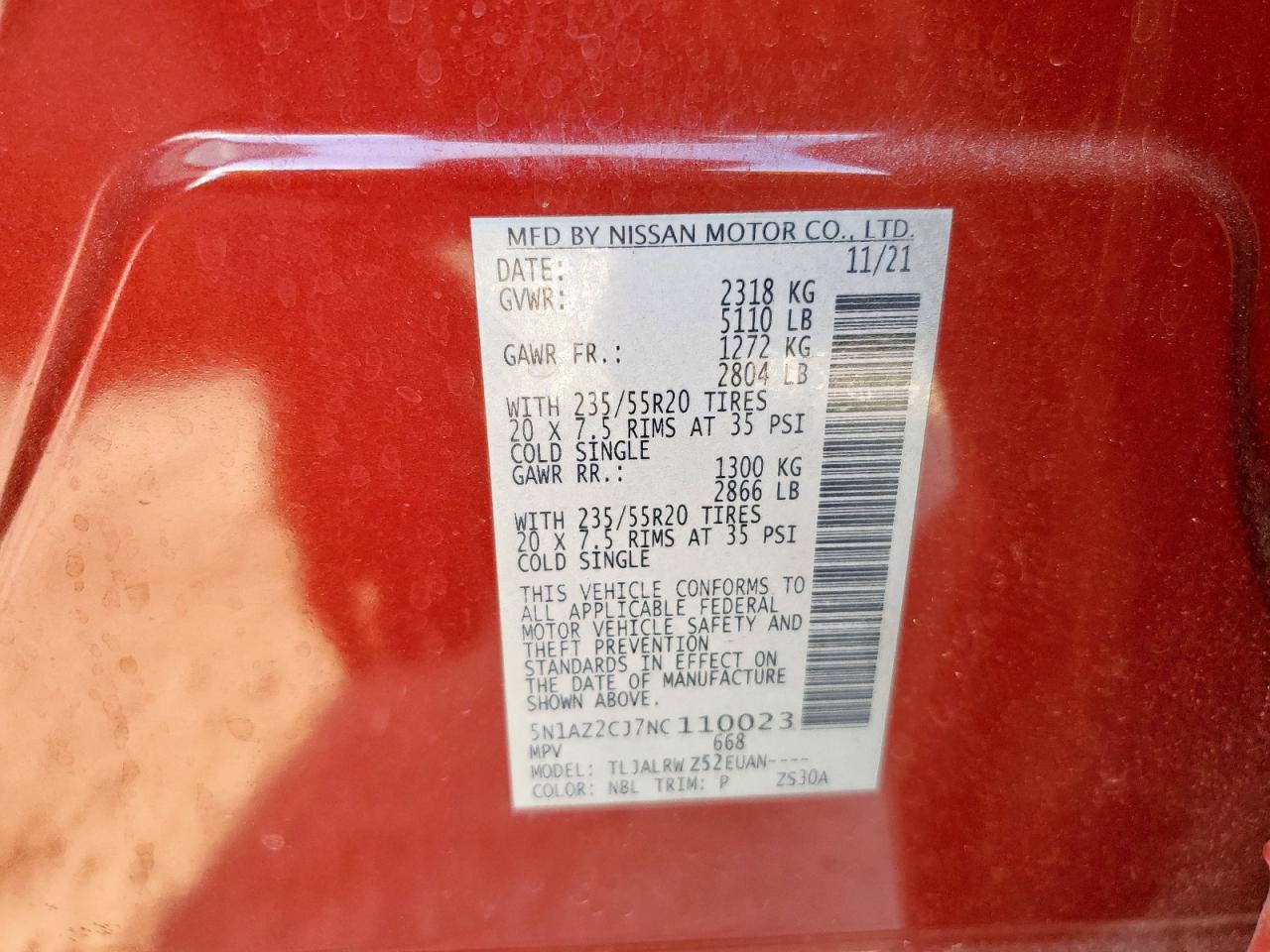 2022 Nissan Murano Sl VIN: 5N1AZ2CJ7NC110023 Lot: 82180415