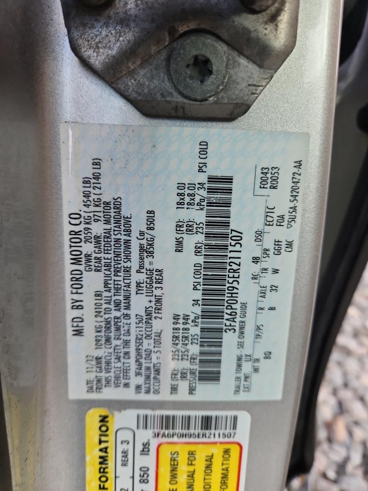 2014 Ford Fusion Se VIN: 3FA6P0H95ER211507 Lot: 89682225