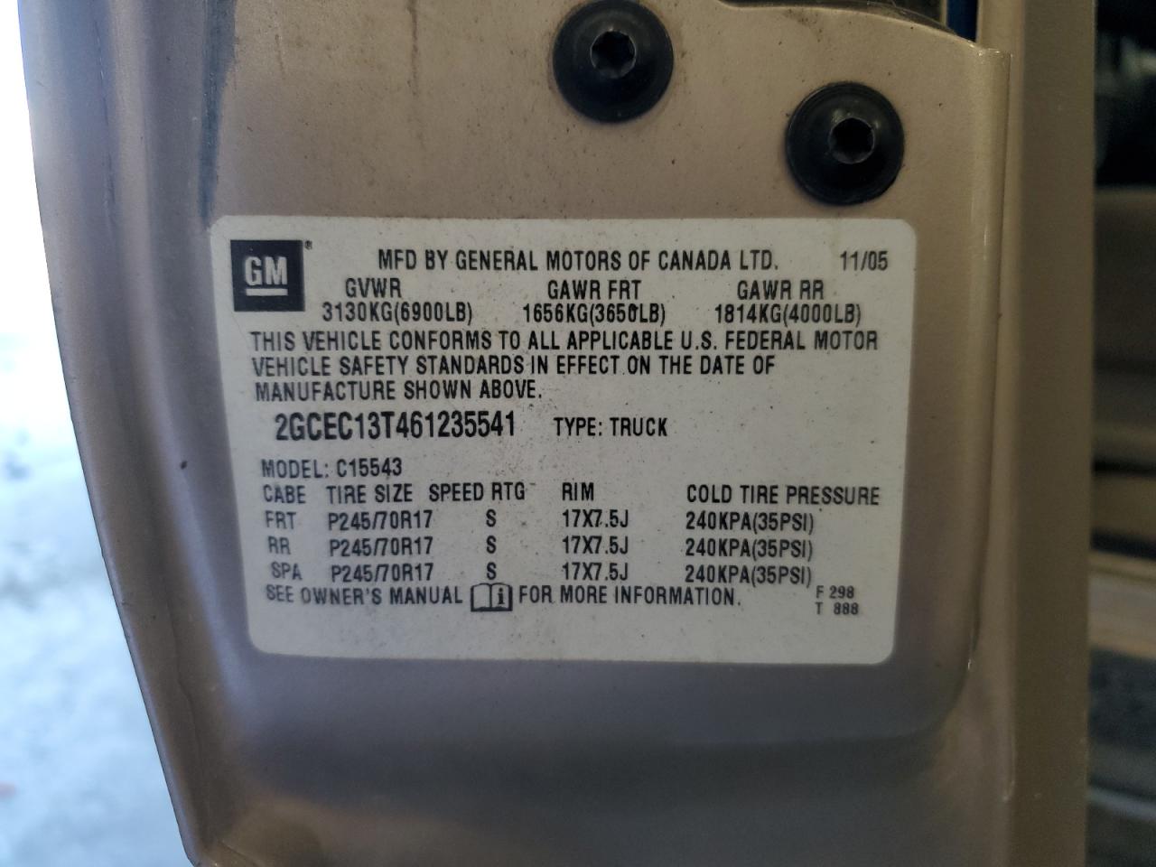 2006 Chevrolet Silverado C1500 VIN: 2GCEC13T461235541 Lot: 84394215