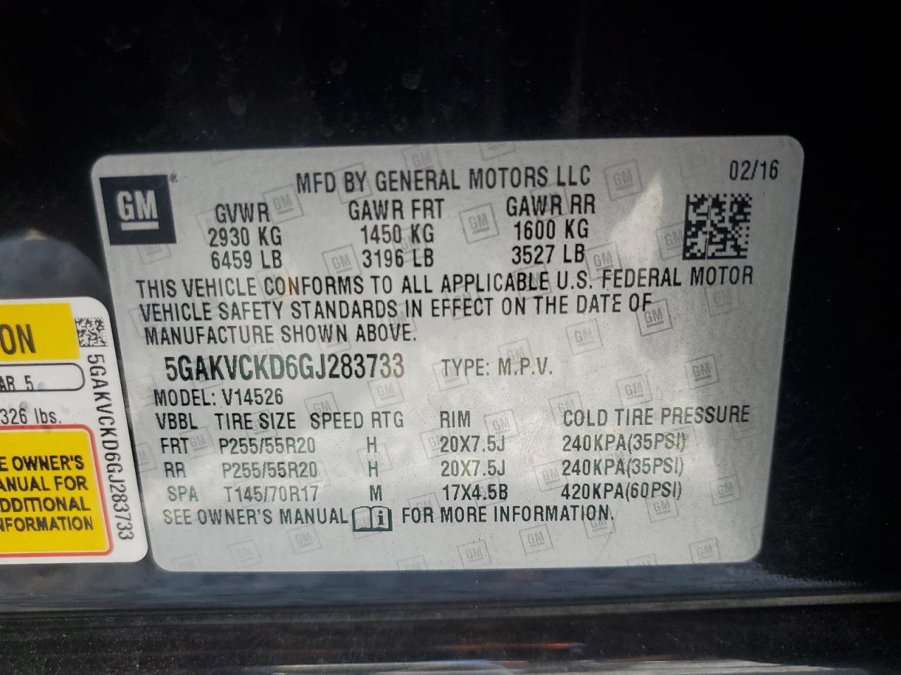 2016 Buick Enclave VIN: 5GAKVCKD6GJ283733 Lot: 84827735