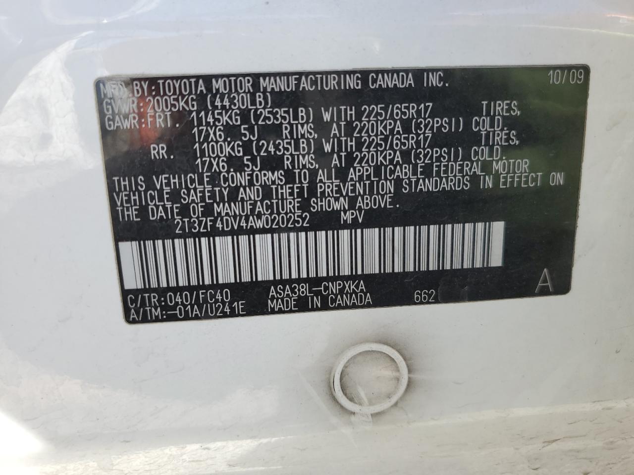 2010 Toyota Rav4 VIN: 2T3ZF4DV4AW020252 Lot: 90738845