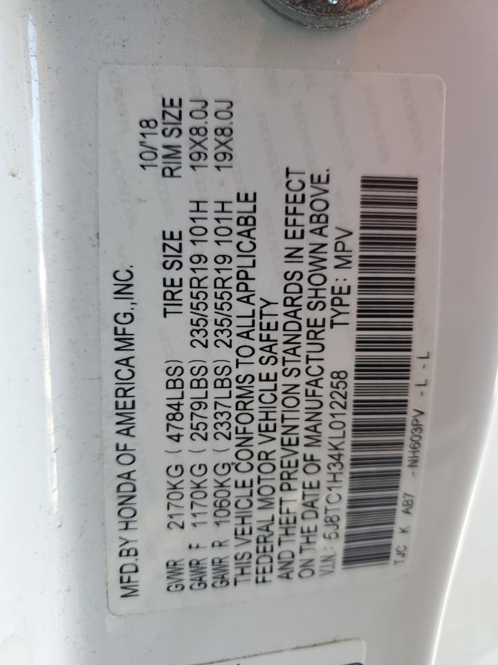 2019 Acura Rdx VIN: 5J8TC1H34KL012258 Lot: 90261355