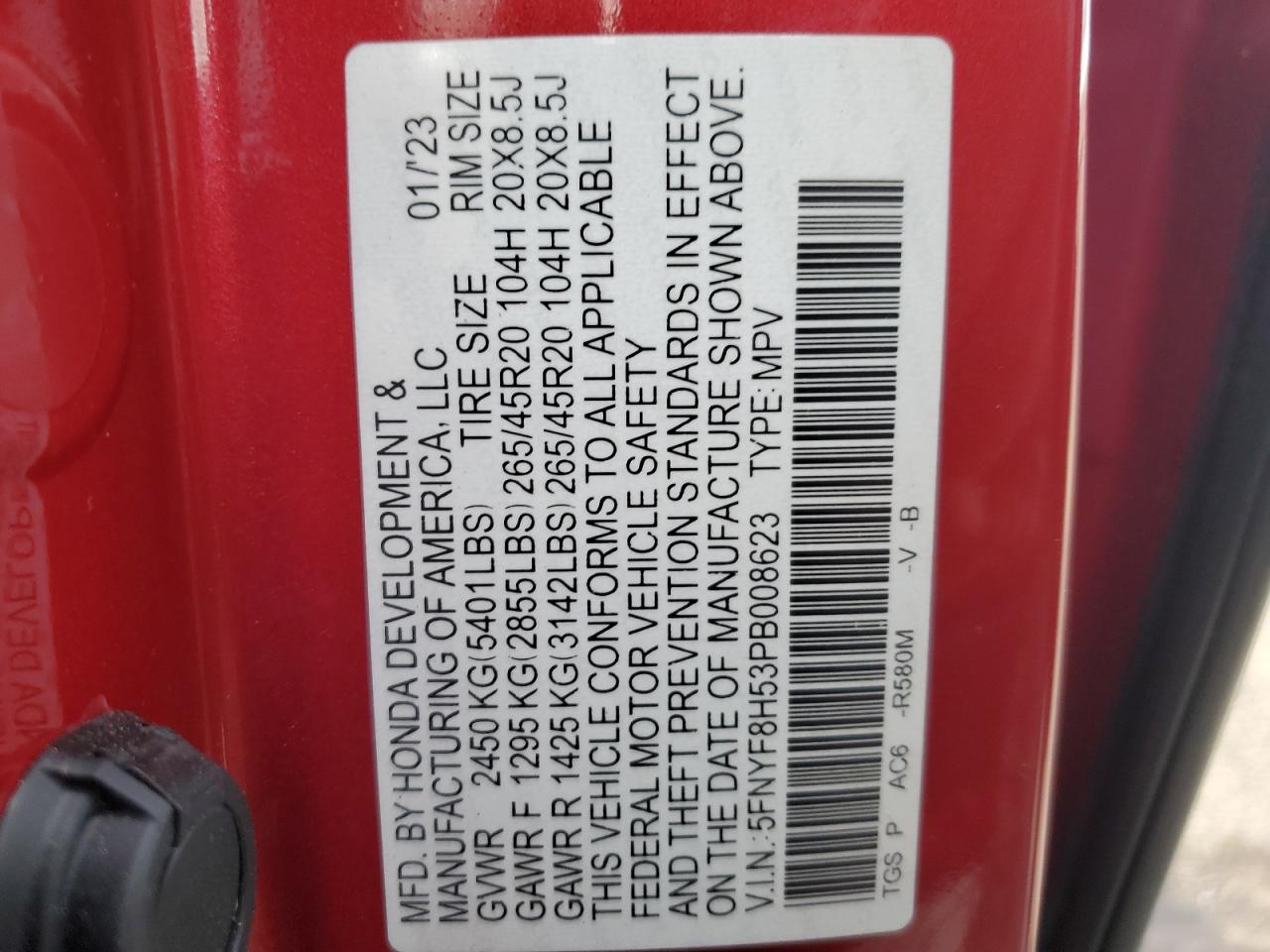 2023 Honda Passport Exl VIN: 5FNYF8H53PB008623 Lot: 84956135