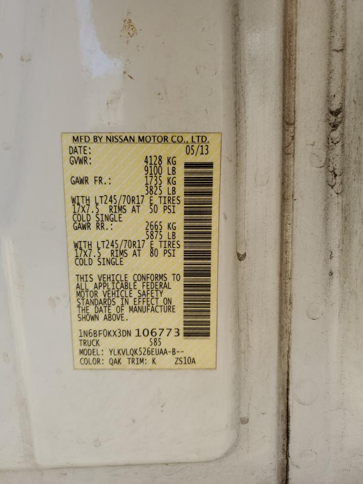 2013 Nissan Nv 1500 VIN: 1N6BF0KX3DN106773 Lot: 85308665