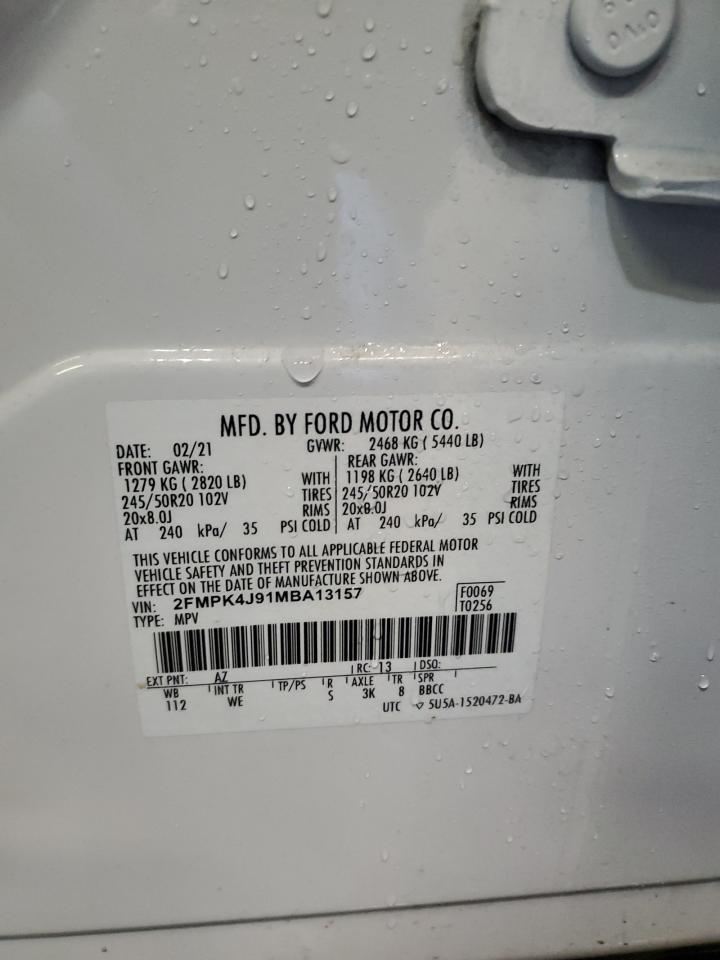 2021 Ford Edge Sel VIN: 2FMPK4J91MBA13157 Lot: 90430365