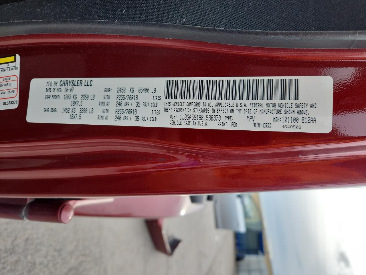 2008 Jeep Wrangler Unlimited Sahara VIN: 1J8GA59198L538378 Lot: 82360285