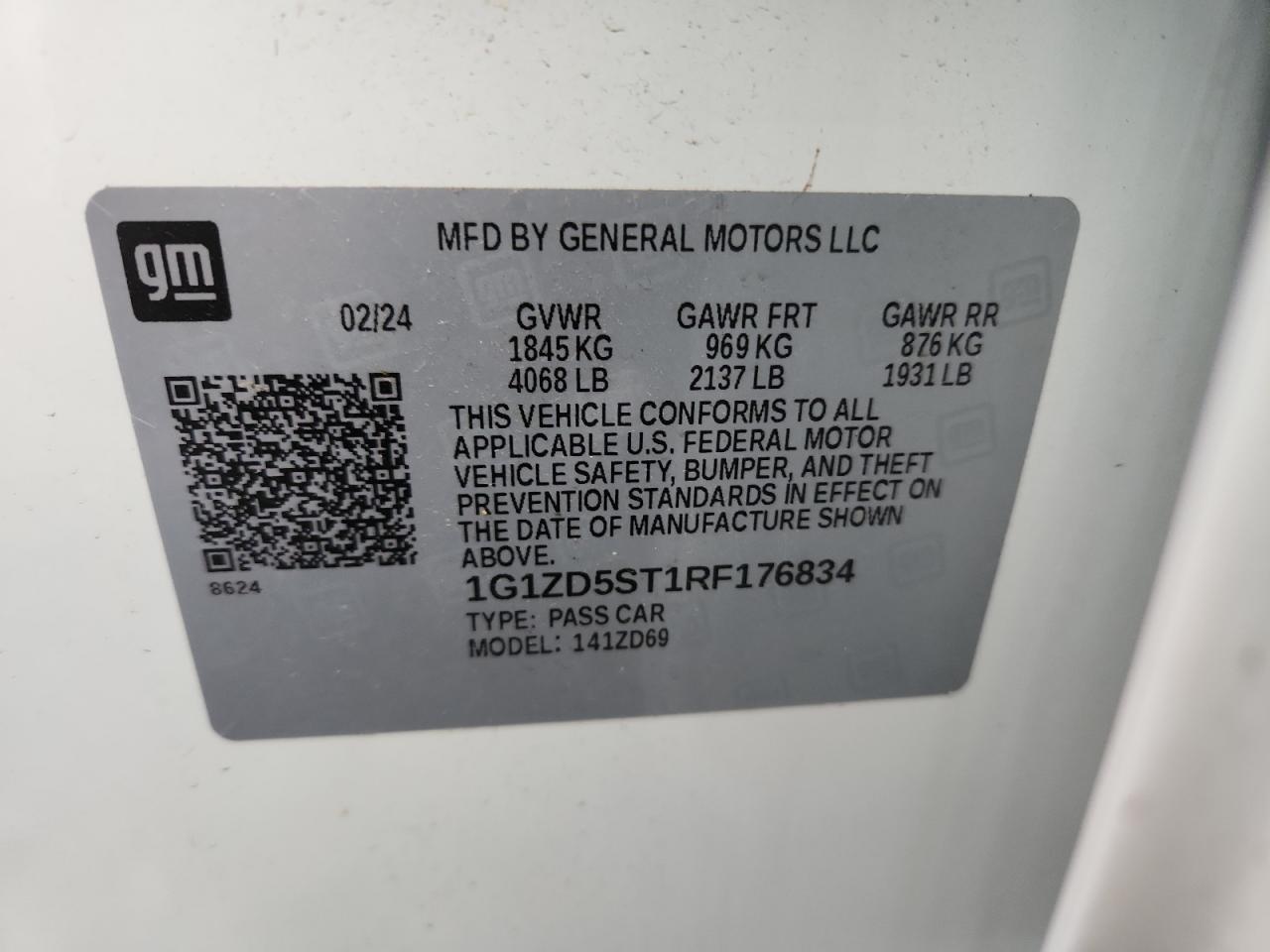 2024 Chevrolet Malibu Lt VIN: 1G1ZD5ST1RF176834 Lot: 86131225