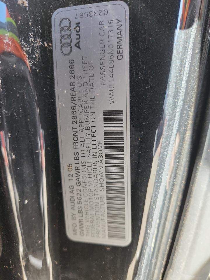 2006 Audi A8 4.2 Quattro VIN: WAULL44E86N017316 Lot: 82523195