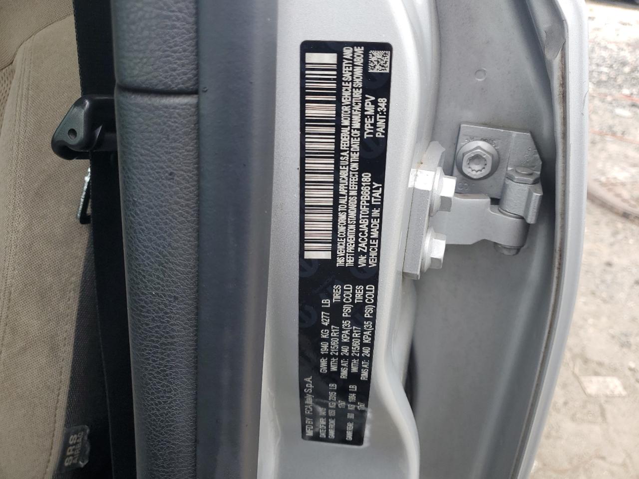2015 Jeep Renegade Latitude VIN: ZACCJABT0FPB66180 Lot: 86260605