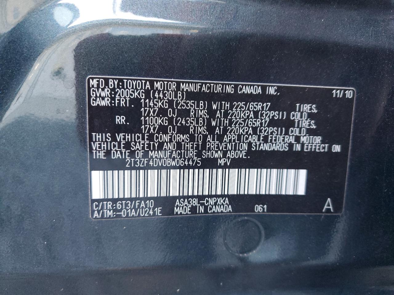 2011 Toyota Rav4 VIN: 2T3ZF4DV0BW064475 Lot: 84948175