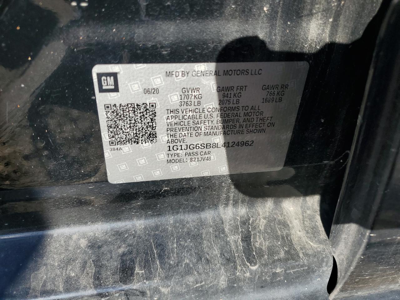 2020 Chevrolet Sonic VIN: 1G1JG6SB8L4124962 Lot: 82631925