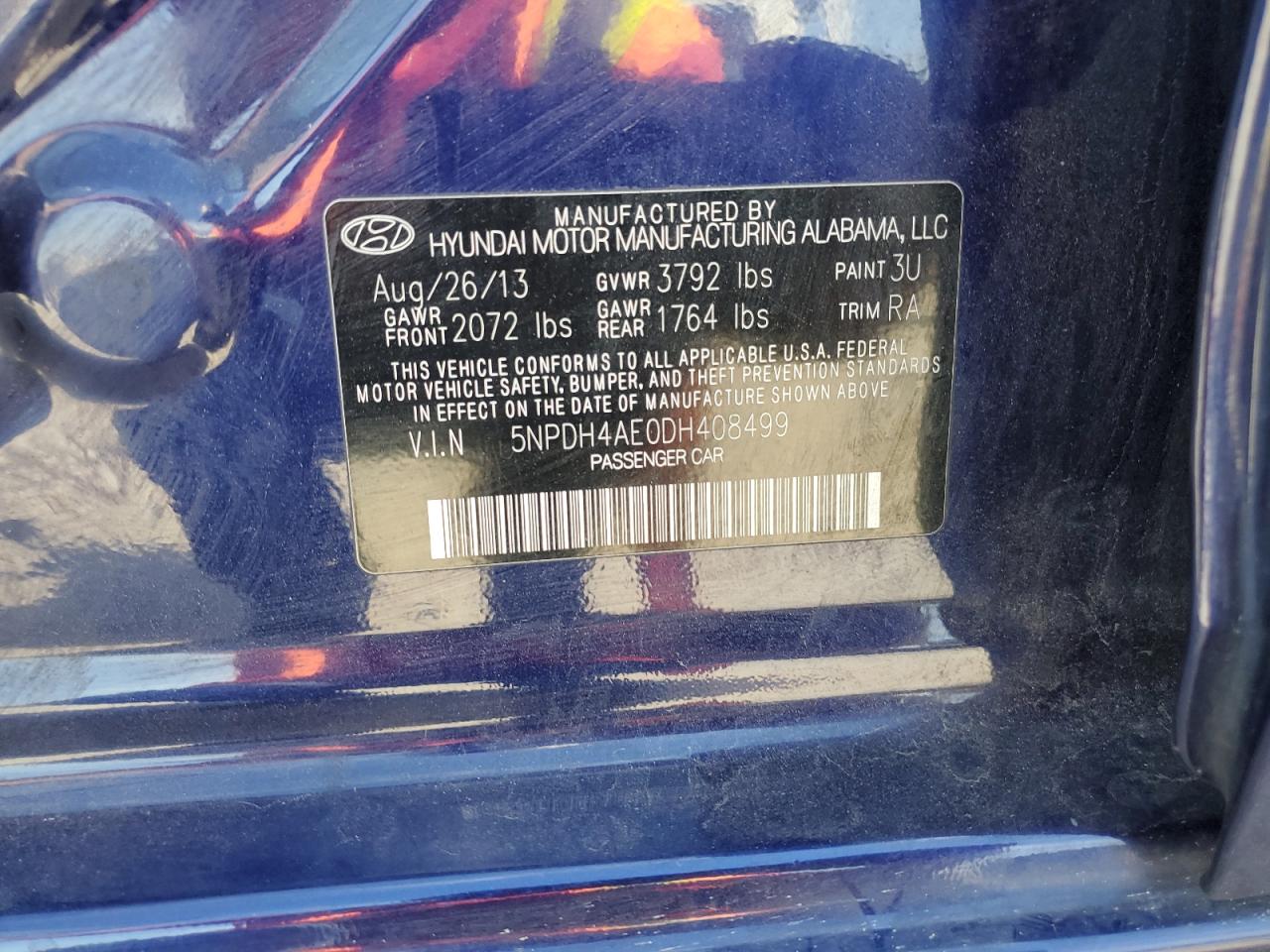 2013 Hyundai Elantra Gls VIN: 5NPDH4AE0DH408499 Lot: 81947305