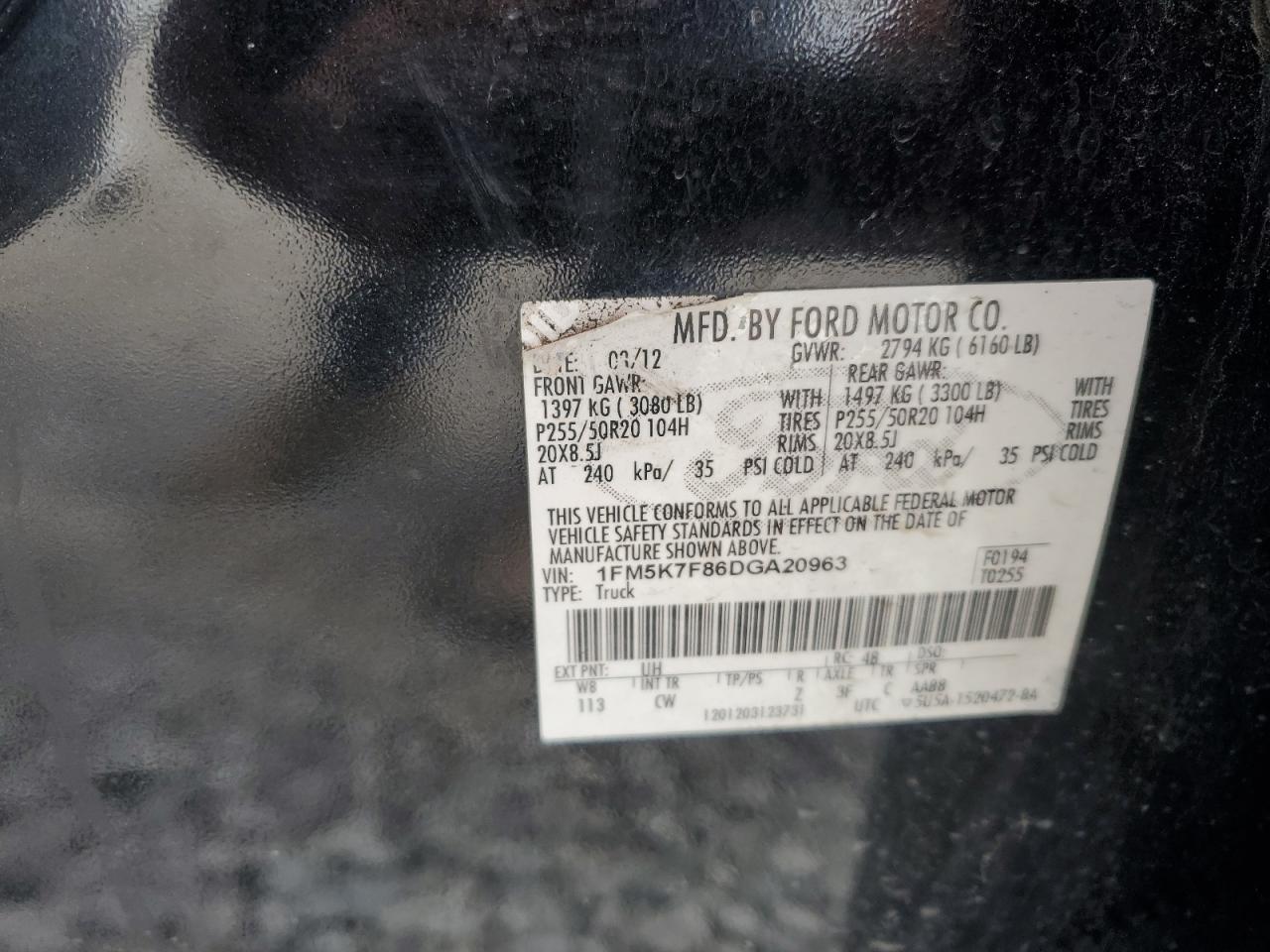 2013 Ford Explorer Limited VIN: 1FM5K7F86DGA20963 Lot: 85765775