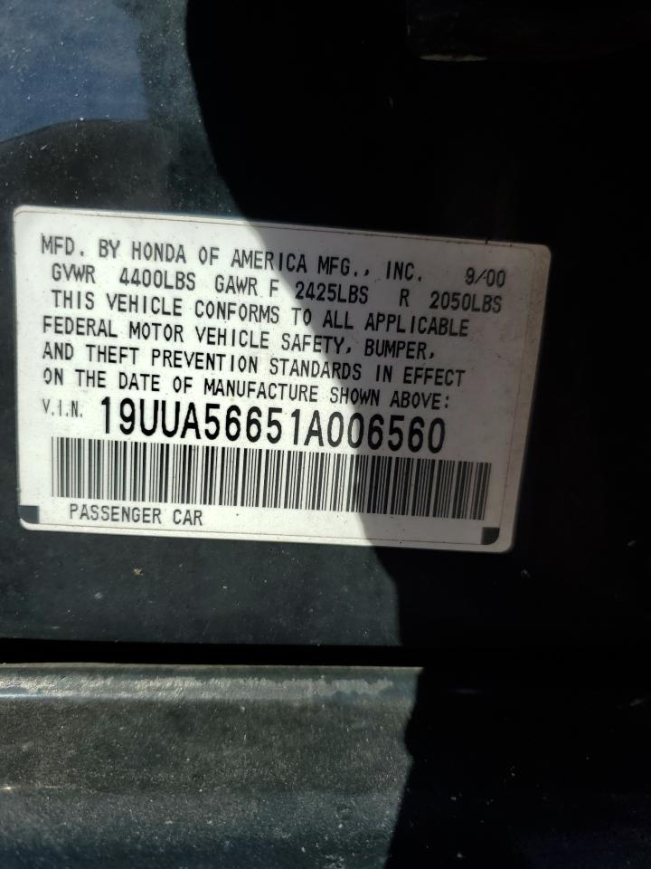 2001 Acura 3.2Tl VIN: 19UUA56651A006560 Lot: 86832325
