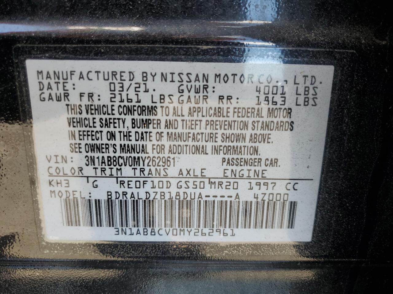 2021 Nissan Sentra Sv VIN: 3N1AB8CV0MY262961 Lot: 84645795