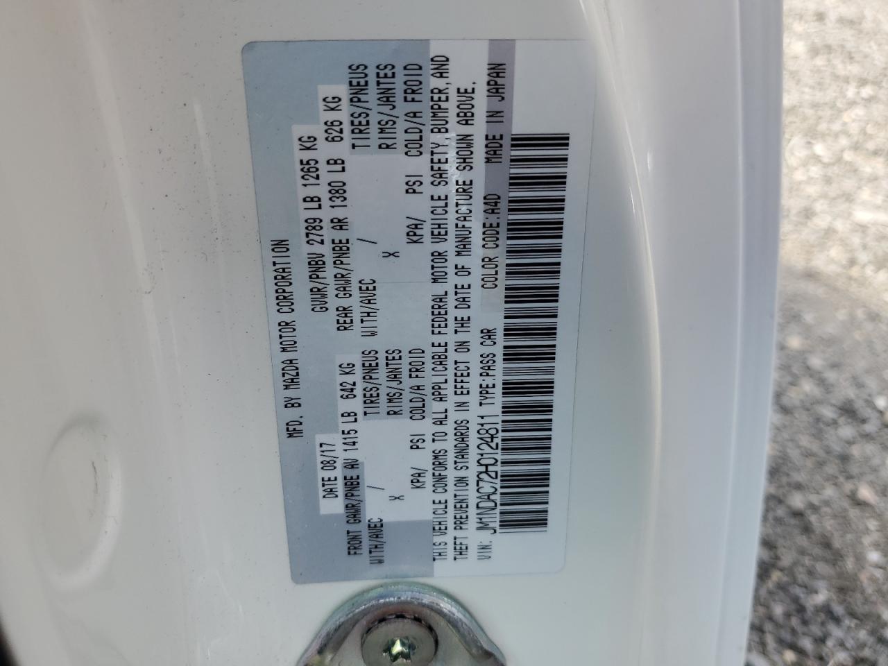 2017 Mazda Mx-5 Miata Club VIN: JM1NDAC72H0124811 Lot: 85698605