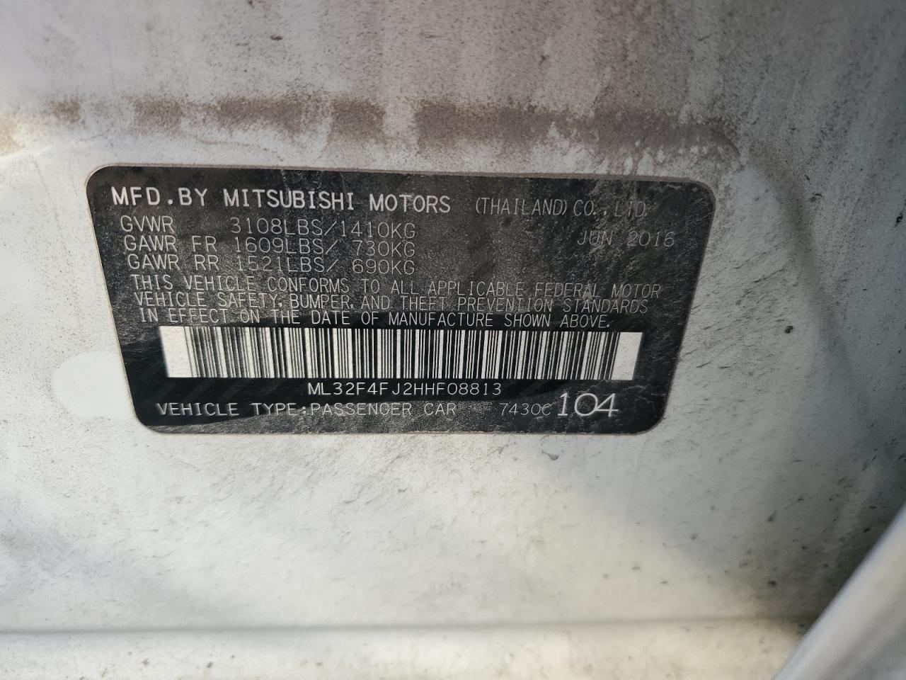 2017 Mitsubishi Mirage G4 Se VIN: ML32F4FJ2HHF08813 Lot: 84962355