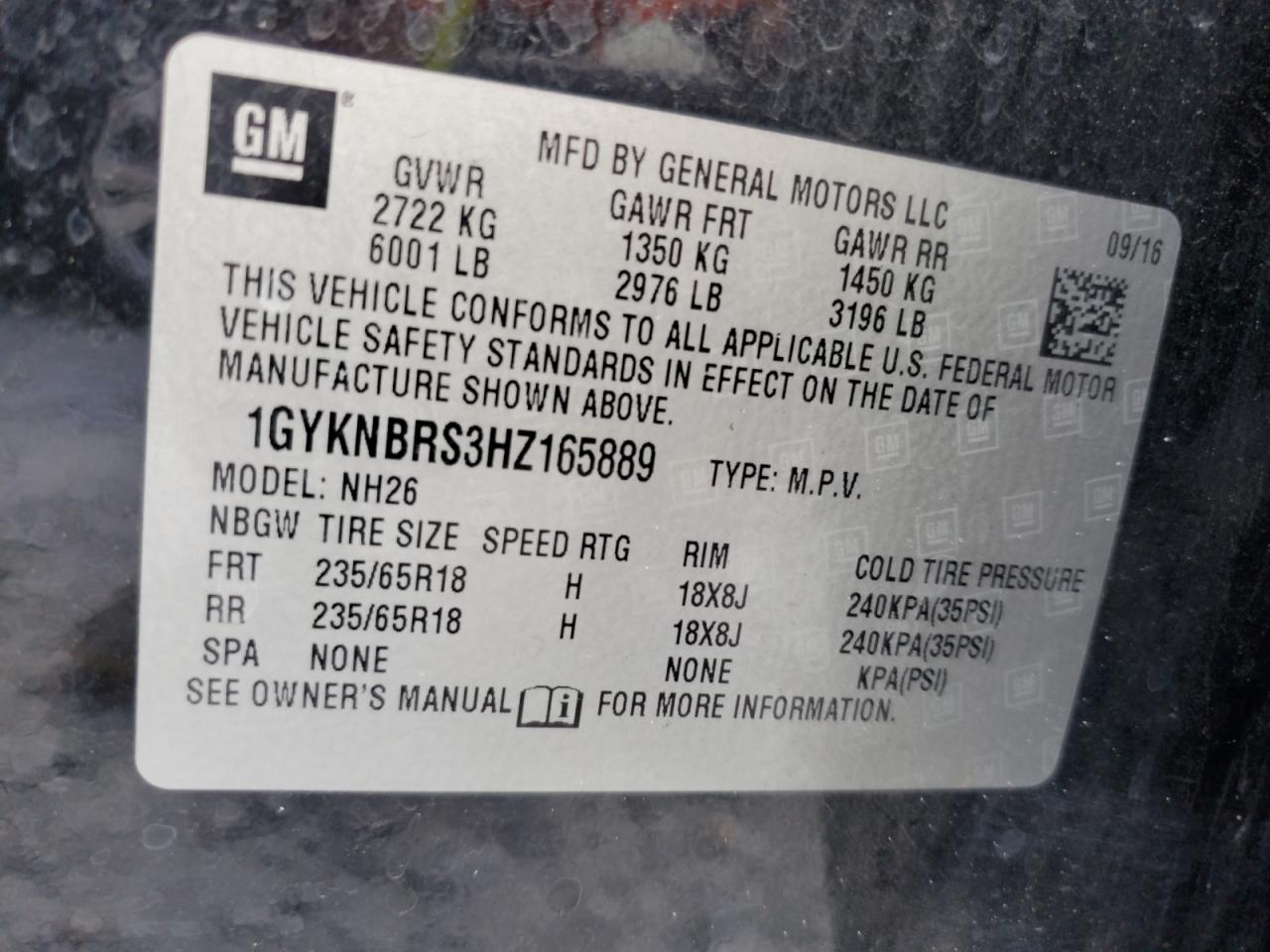 2017 Cadillac Xt5 Luxury VIN: 1GYKNBRS3HZ165889 Lot: 85124685