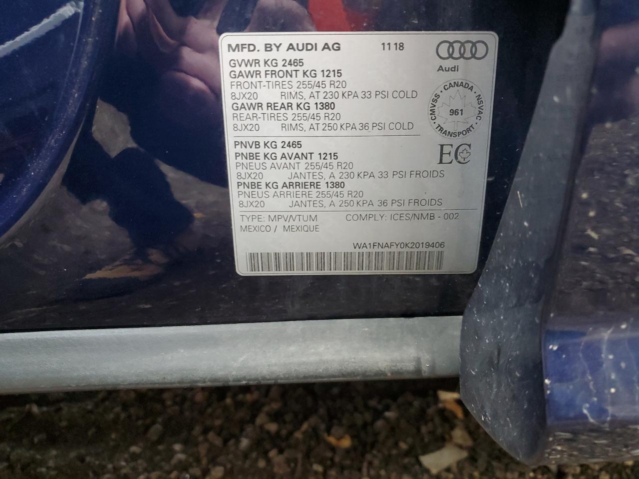 2019 Audi Q5 Technik S-Line VIN: WA1FNAFY0K2019406 Lot: 82162775