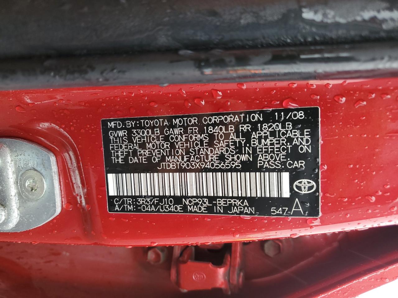 2009 Toyota Yaris VIN: JTDBT903X94056595 Lot: 86084945