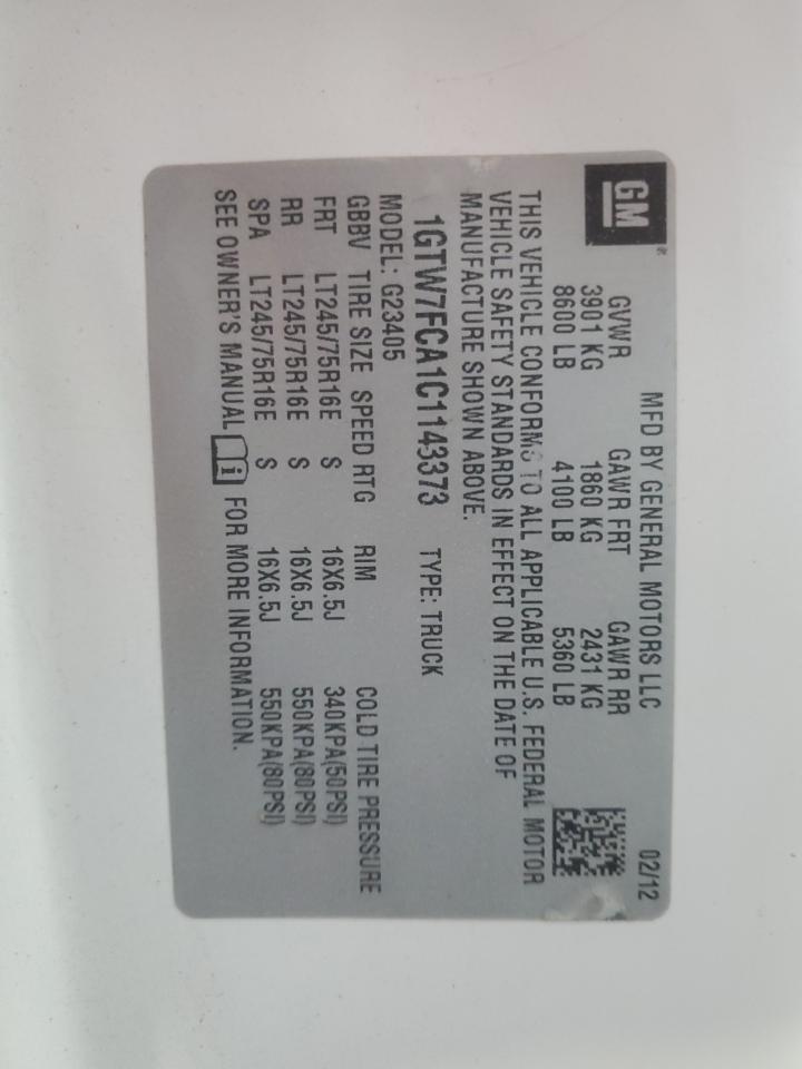 2012 GMC Savana G2500 VIN: 1GTW7FCA1C1143373 Lot: 85915795