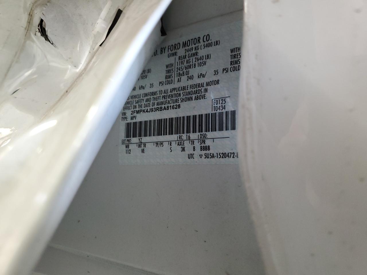 2024 Ford Edge Sel VIN: 2FMPK4J93RBA81628 Lot: 85709585
