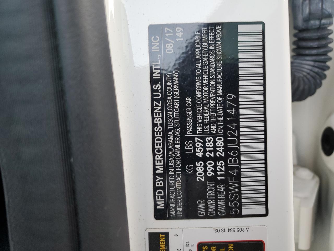 2018 Mercedes-Benz C 300 VIN: 55SWF4JB6JU241479 Lot: 81890925