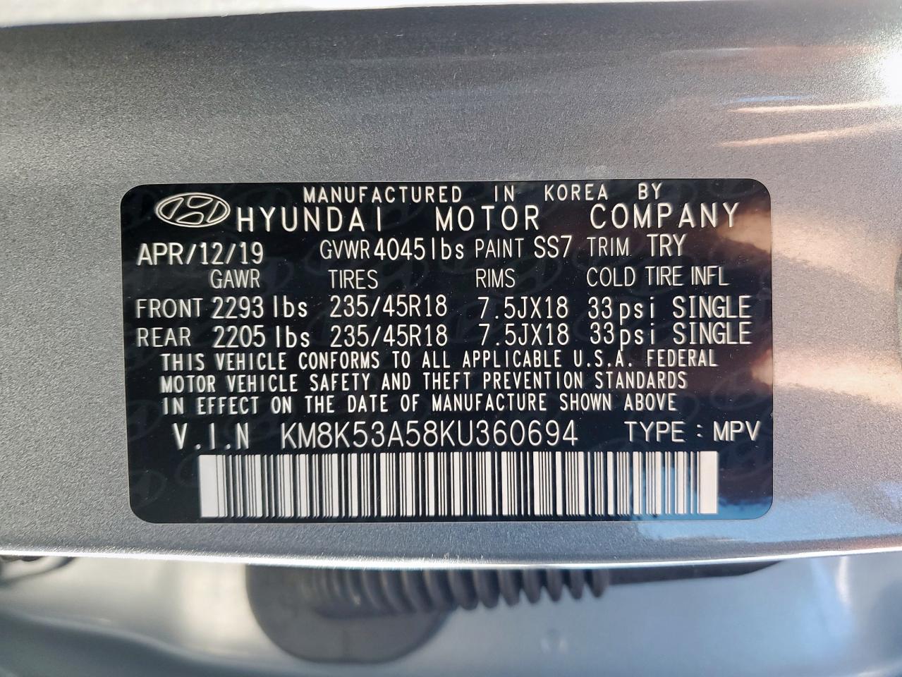 2019 Hyundai Kona Ultimate VIN: KM8K53A58KU360694 Lot: 91020755