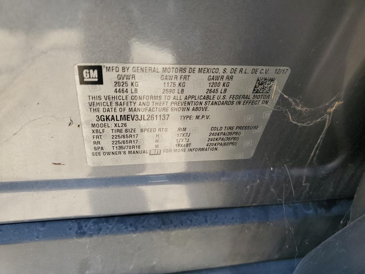 2018 GMC Terrain Sle VIN: 3GKALMEV3JL261137 Lot: 87271515