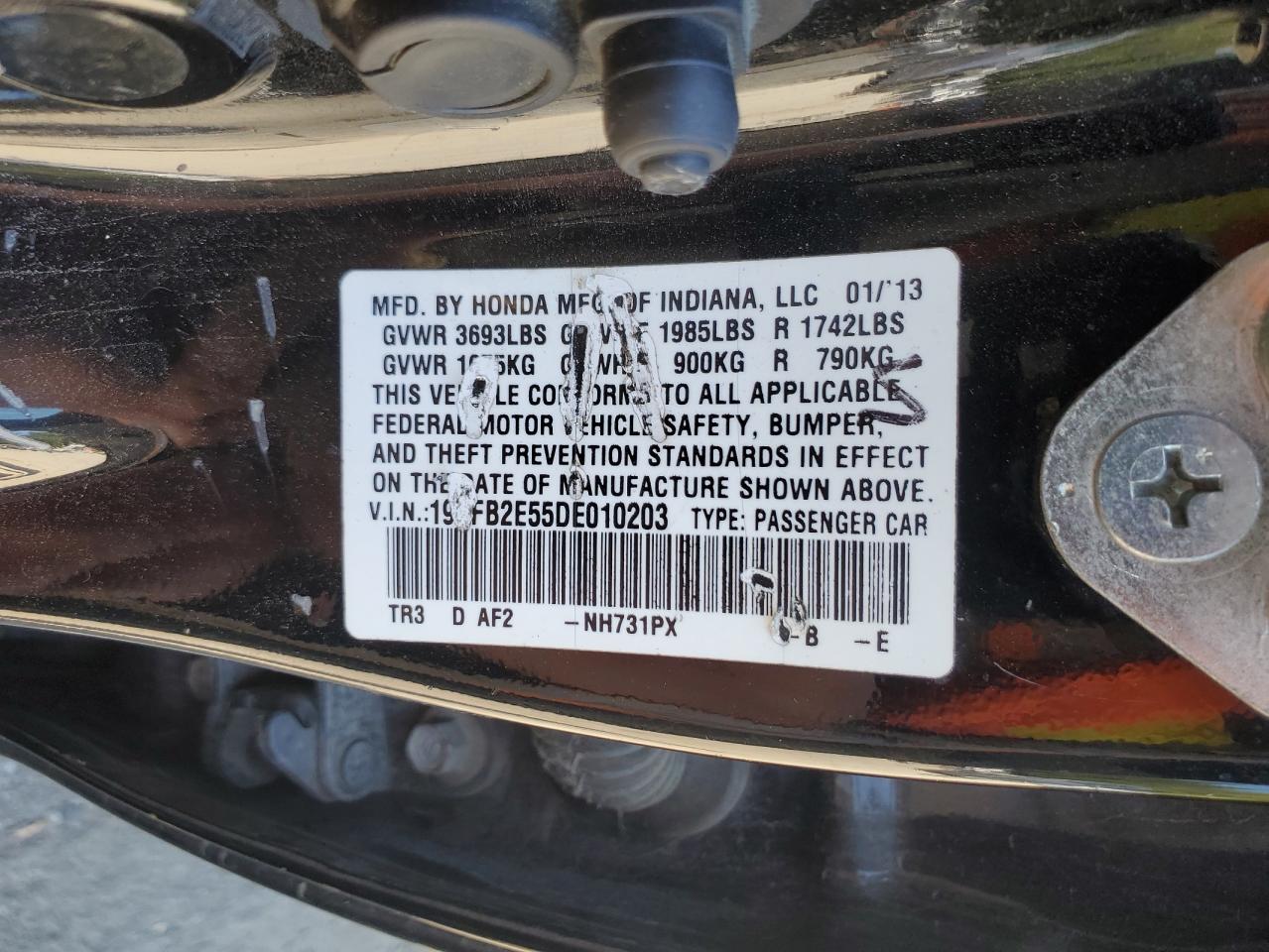 2013 Honda Civic Lx VIN: 19XFB2E55DE010203 Lot: 84948285